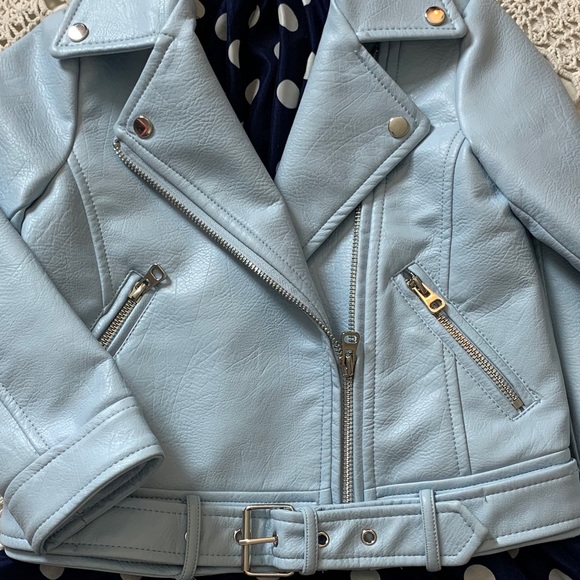 Baby Blue Vegan Moto Jacket Girls sz 5 like new - Picture 2 of 8